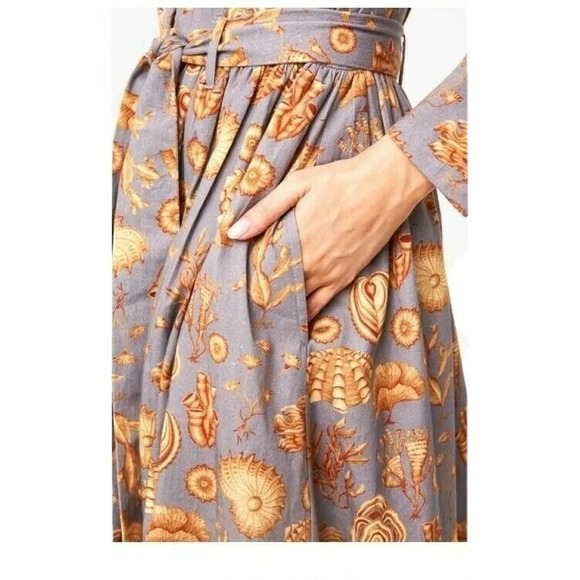 Anthropologie Carolina K Corals Gray Ori Robe Long Sleeve Maxi Dress Size XS NWT - Picture 5 of 10